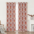Vibrant blackout curtain featuring an intricate red, orange, and blue damask floral pattern on a soft cream background, designed to block light, enhance privacy, and add a bold, elegant touch to any room décor.