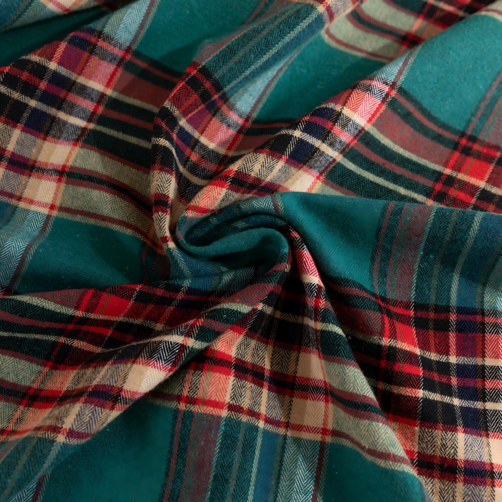 Green Plaid Rectangle Tablecloth Farmhouse Tassel Design