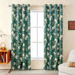Dark Green White Wild Flower Velvet Curtains Grommet Top 2 Panel