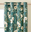Dark Green White Wild Flower Velvet Curtains Grommet Top 2 Panel