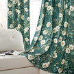 Dark Green White Wild Flower Velvet Curtains Grommet Top 2 Panel