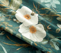 Dark Green White Wild Flower Velvet Curtains Grommet Top 2 Panel