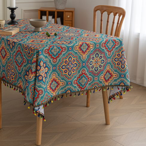 Boho Rectangle Tablecloth With Tassel Design