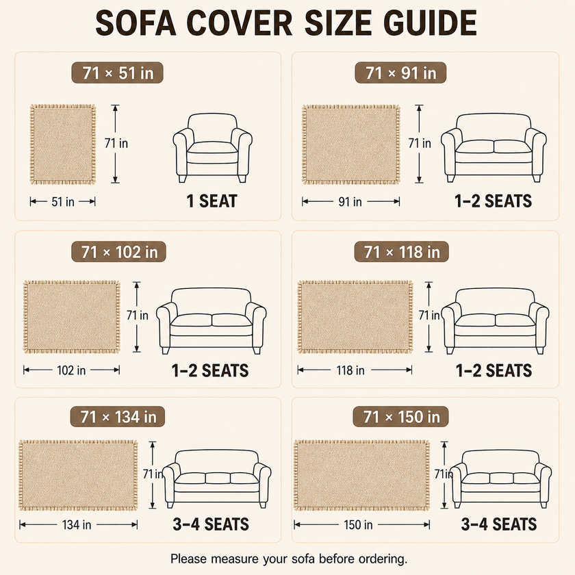 Sofa cover measurement and size guide