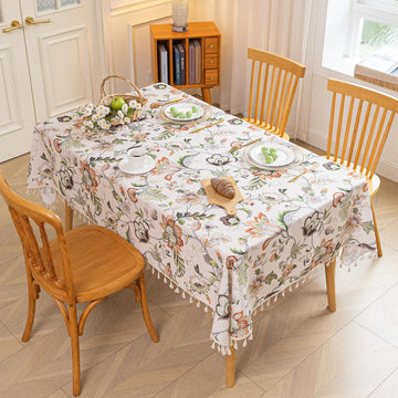 Cashew Flower Rectangle Tablecloth Boho Tassel Design