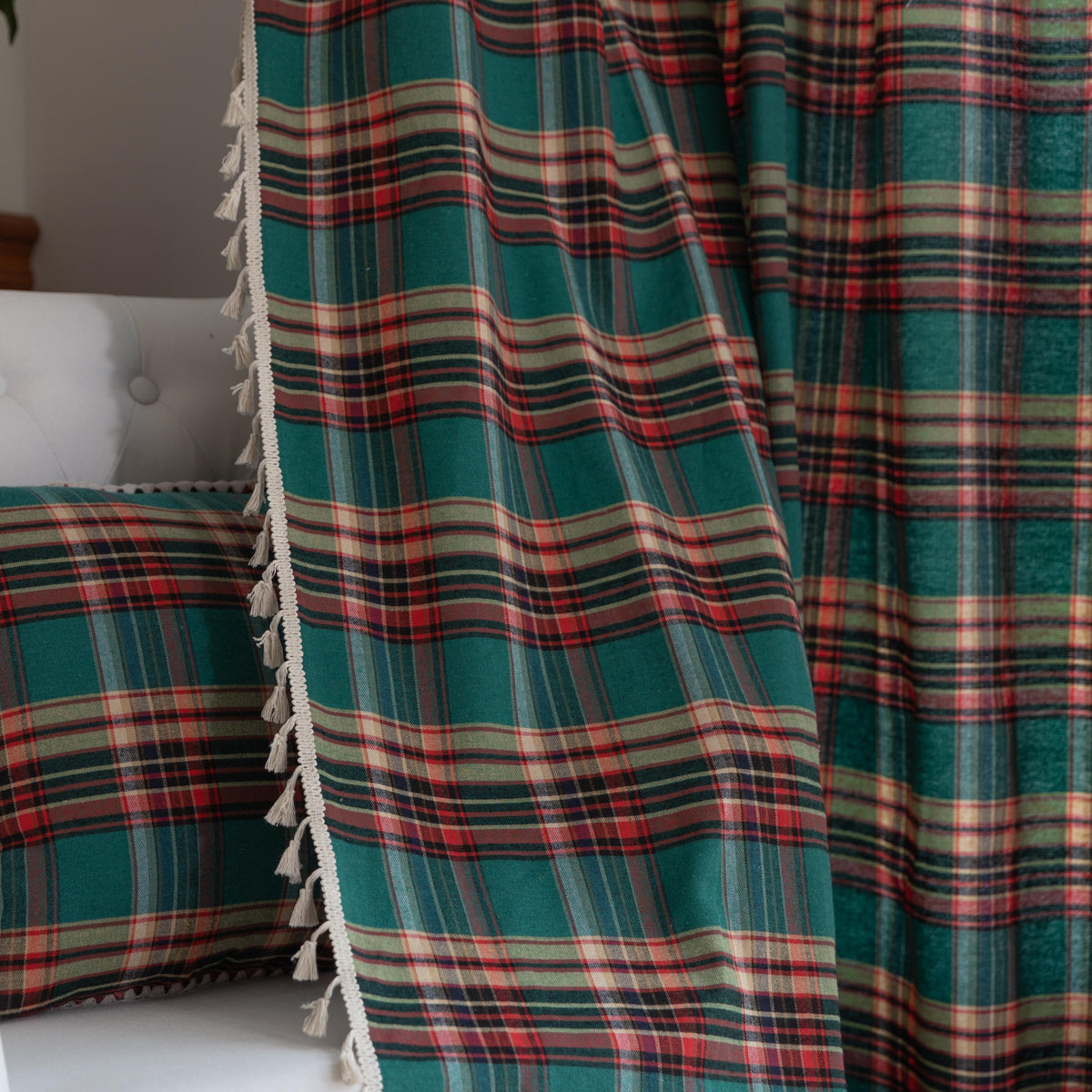 Farmhouse Classic Plaid Curtains Rod Pocket 2 Panel