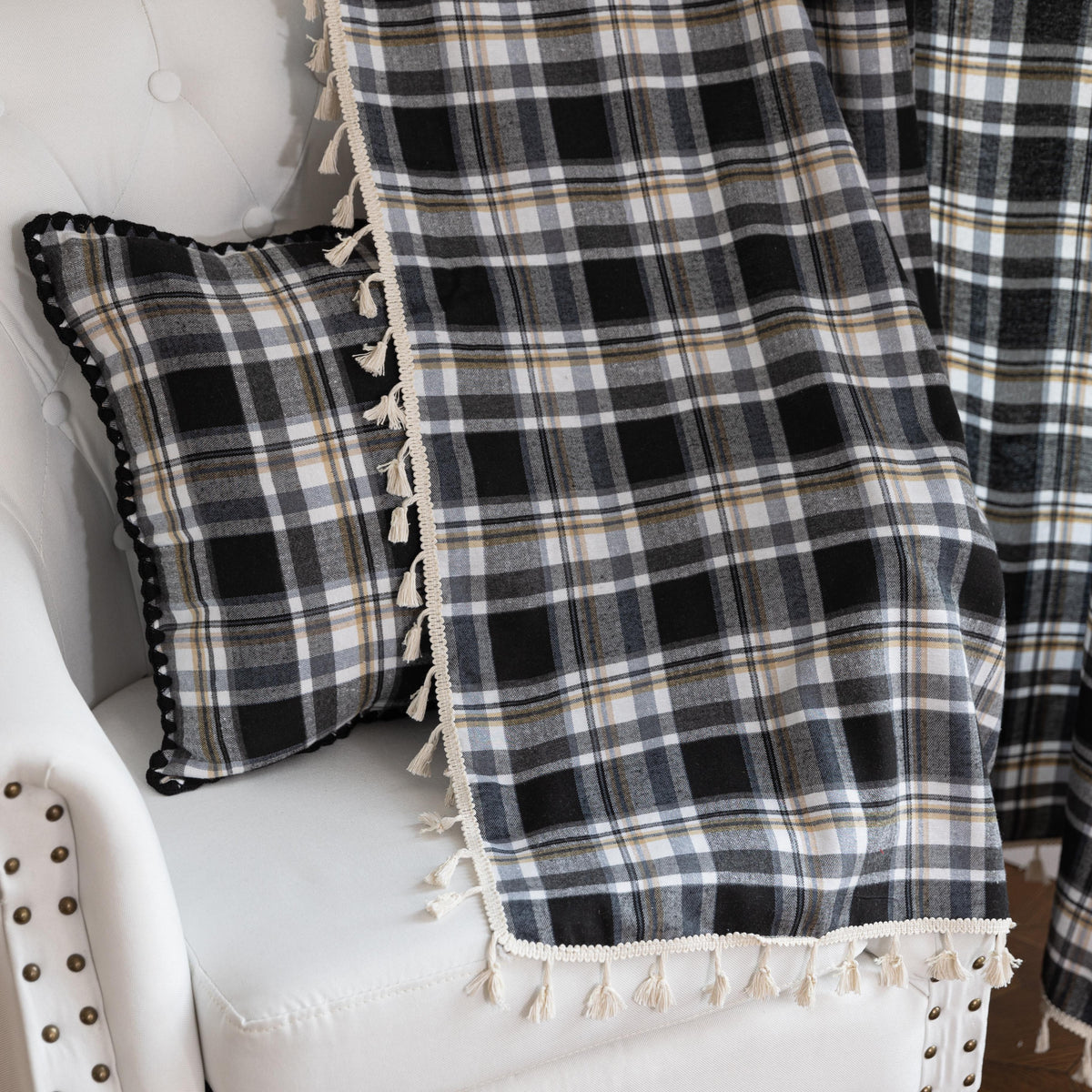 Farmhouse Classic Plaid Curtains Rod Pocket 2 Panel