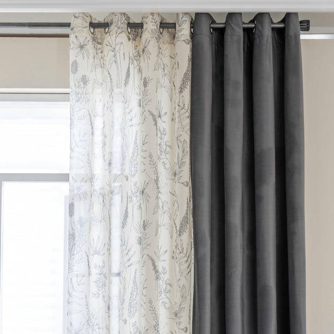 Erbnaryx Mix and Match Curtains 4 Panels Set - 2 Pieces Floral Print Sheer Curtains and 2 Pieces Velvet   Curtains for Bedroom Living Room Grommet Window Drapes