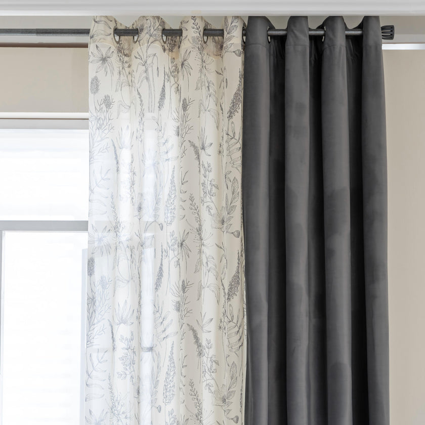 Erbnaryx Mix and Match Curtains 4 Panels Set - 2 Pieces Floral Print Sheer Curtains and 2 Pieces Velvet   Curtains for Bedroom Living Room Grommet Window Drapes