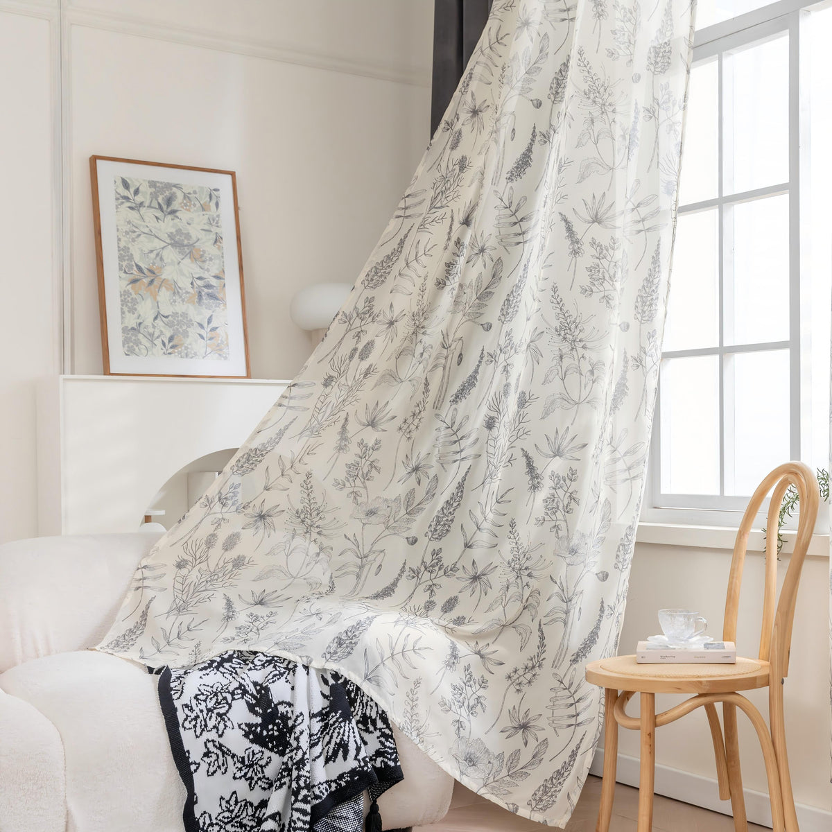 Erbnaryx Mix and Match Curtains 4 Panels Set - 2 Pieces Floral Print Sheer Curtains and 2 Pieces Velvet   Curtains for Bedroom Living Room Grommet Window Drapes