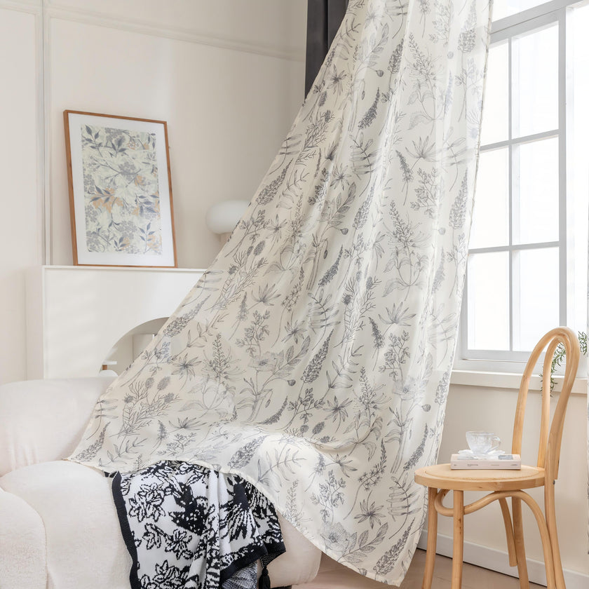 Erbnaryx Mix and Match Curtains 4 Panels Set - 2 Pieces Floral Print Sheer Curtains and 2 Pieces Velvet   Curtains for Bedroom Living Room Grommet Window Drapes