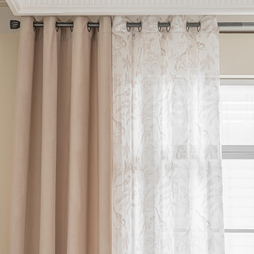 Erbnaryx Mix and Match Curtains 4 Panels Set - 2 Pieces Birds Print Sheer Curtains and 2 Pieces Velvet Curtains for Bedroom Living Room Grommet Window Drapes, Beige - product image 5