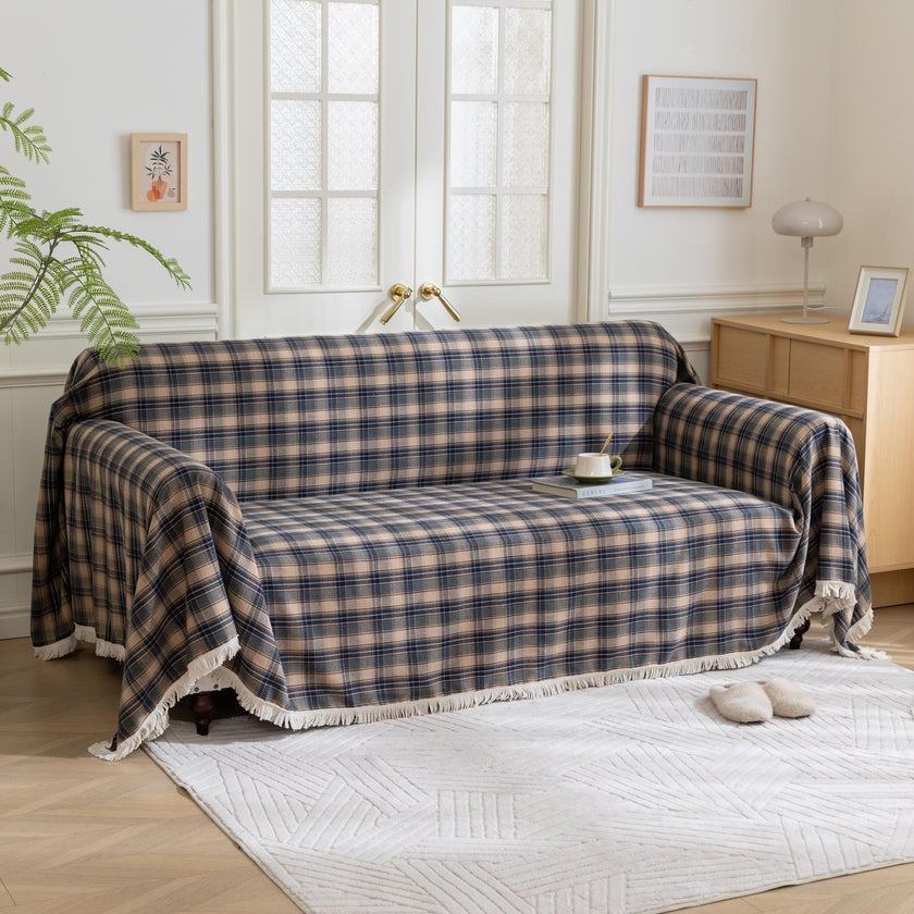 Brown Plaid Couch Covers with Tassel