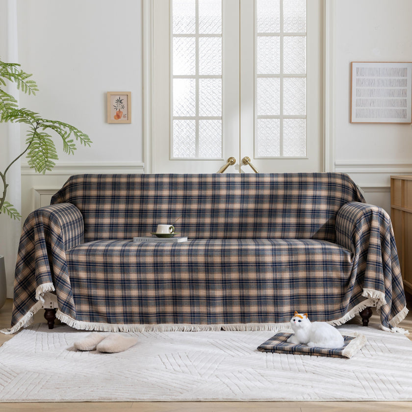 Brown Plaid Couch Covers with Tassel