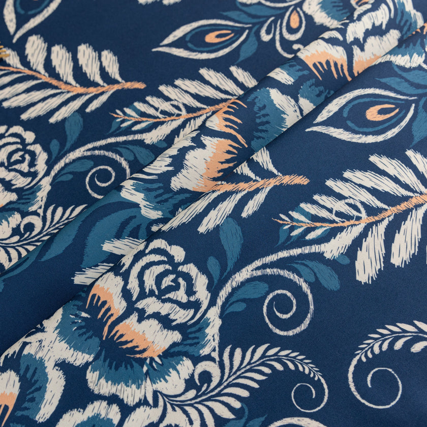 Azure Floral Pattern Rectangle Tablecloth Boho Tassel Design