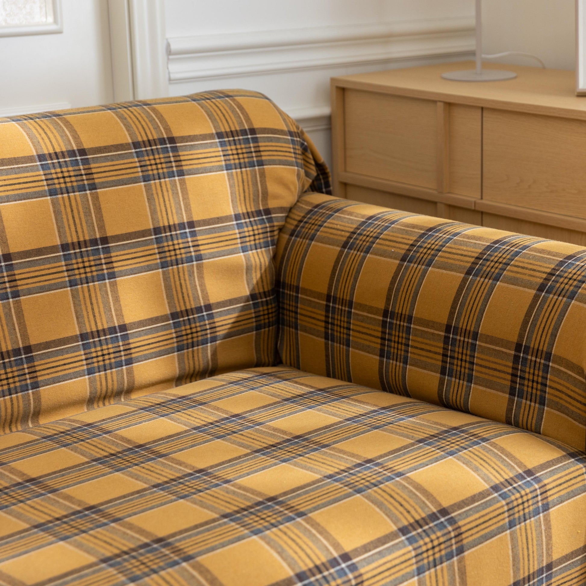 Yellow Plaid Couch Covers with Tassel
