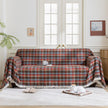 Red Blue Plaid Couch Covers with Tassel