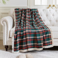 Green Red Plaid Couch Covers with Tassel
