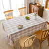 Beige White Plaid Rectangle Tablecloth Farmhouse Tassel Design