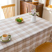 Beige White Plaid Rectangle Tablecloth Farmhouse Tassel Design
