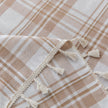 Beige White Plaid Rectangle Tablecloth Farmhouse Tassel Design