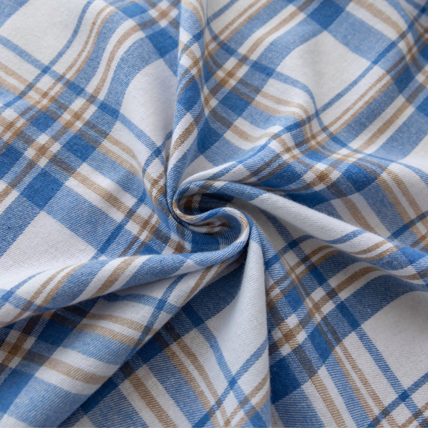 Blue White Plaid Rectangle Tablecloth Farmhouse Tassel Design