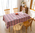 Pink Plaid Rectangle Tablecloth Farmhouse Tassel Design