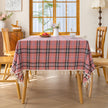 Pink Plaid Rectangle Tablecloth Farmhouse Tassel Design