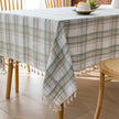 Green White Plaid Rectangle Tablecloth Farmhouse Tassel Design
