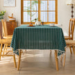 Green Stripe Rectangle Tablecloth Farmhouse Tassel Design