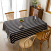 Black White Stripe Rectangle Tablecloth Farmhouse Tassel Design