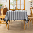 White Black Stripe Rectangle Tablecloth Farmhouse Tassel Design