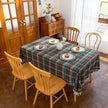 Green Plaid Rectangle Tablecloth Farmhouse Tassel Design