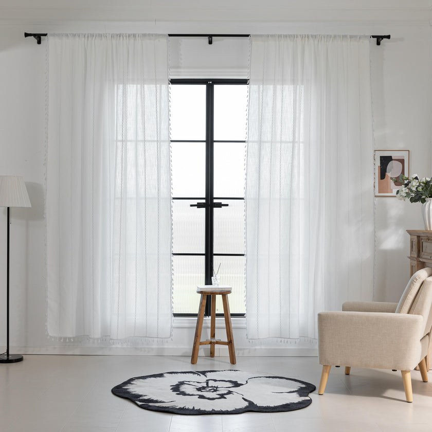 Boho White Embroidery Curtains Rod Pocket Light Filtering 1 Panel