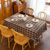 Brown Plaid Rectangle Tablecloth Farmhouse Tassel Design
