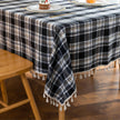 Black Plaid Rectangle Tablecloth Farmhouse Tassel Design