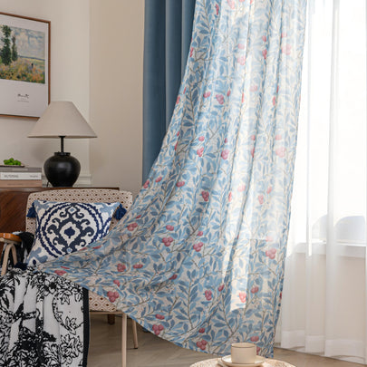 Erbnaryx Mix and Match Curtains 4 Panels Set - 2 Pieces FLoral Print Sheer Curtains and 2 Pieces Velvet Curtains for Bedroom Living Room Grommet Window Drapes