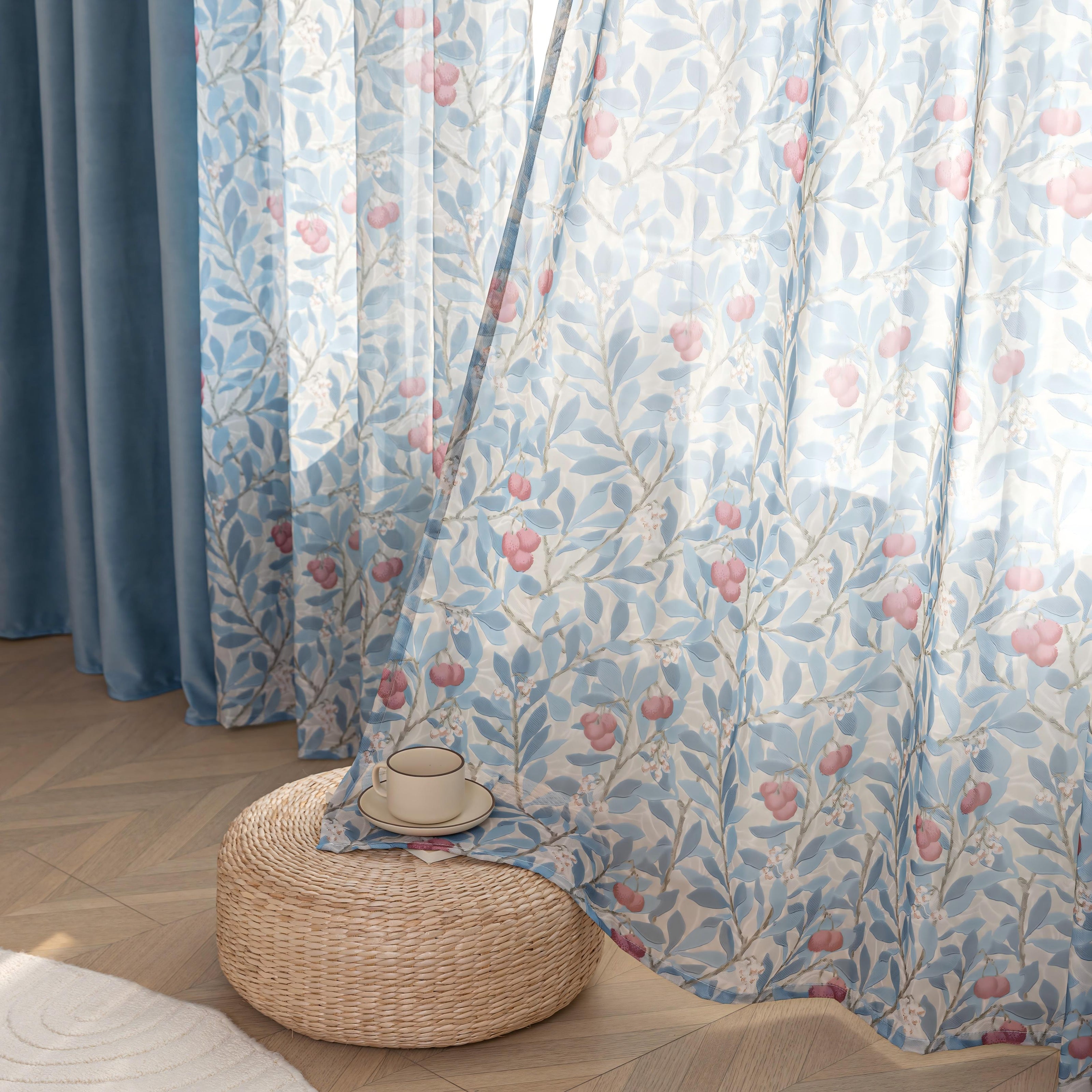 Erbnaryx Mix and Match Curtains 4 Panels Set - 2 Pieces FLoral Print Sheer Curtains and 2 Pieces Velvet Curtains for Bedroom Living Room Grommet Window Drapes