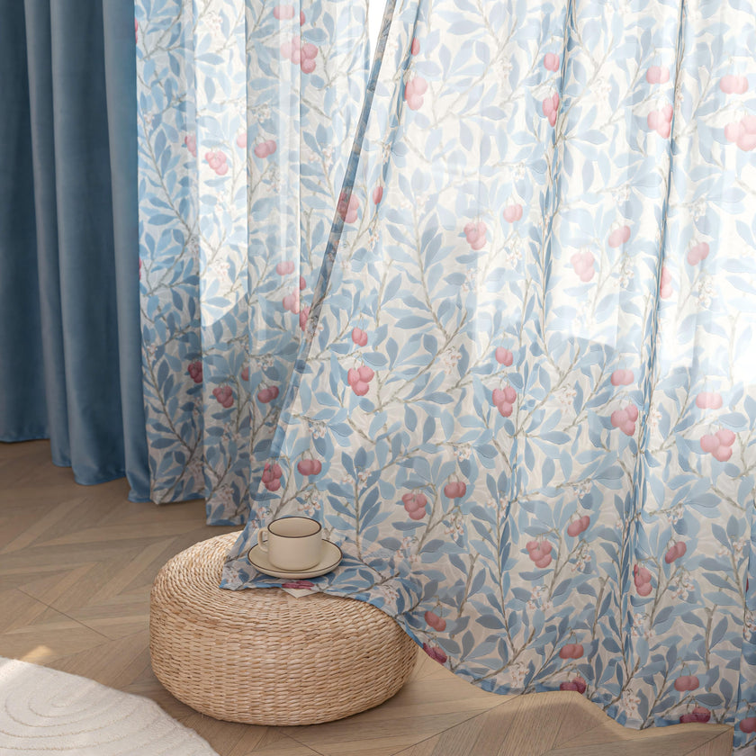 Erbnaryx Mix and Match Curtains 4 Panels Set - 2 Pieces FLoral Print Sheer Curtains and 2 Pieces Velvet Curtains for Bedroom Living Room Grommet Window Drapes
