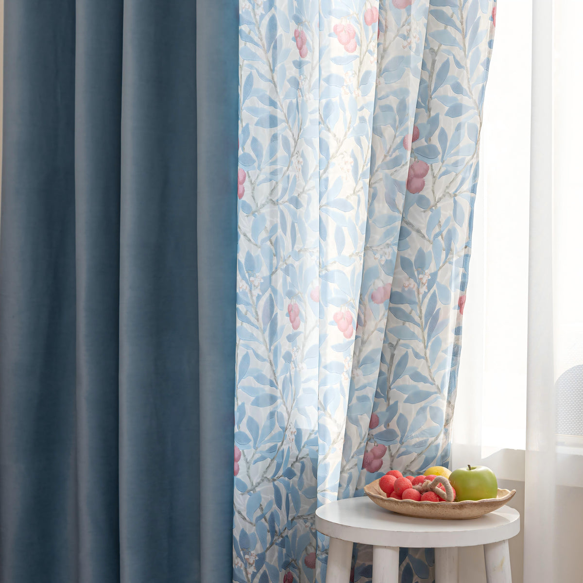 Erbnaryx Mix and Match Curtains 4 Panels Set - 2 Pieces FLoral Print Sheer Curtains and 2 Pieces Velvet Curtains for Bedroom Living Room Grommet Window Drapes