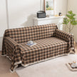 Coffee Plaid Couch Covers with Tassel