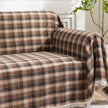 Coffee Plaid Couch Covers with Tassel