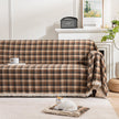 Coffee Plaid Couch Covers with Tassel
