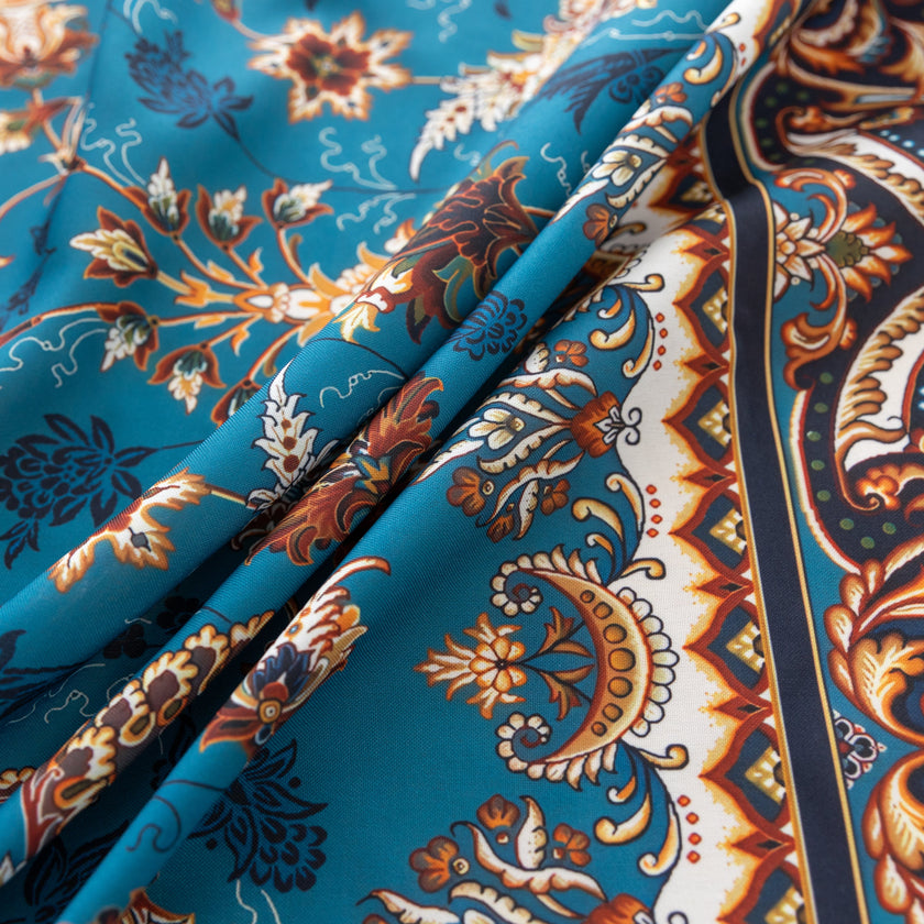 Blue Floral Rectangle Tablecloth Boho Tassel Design