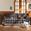 Black Plaid Couch Covers with Tassel
