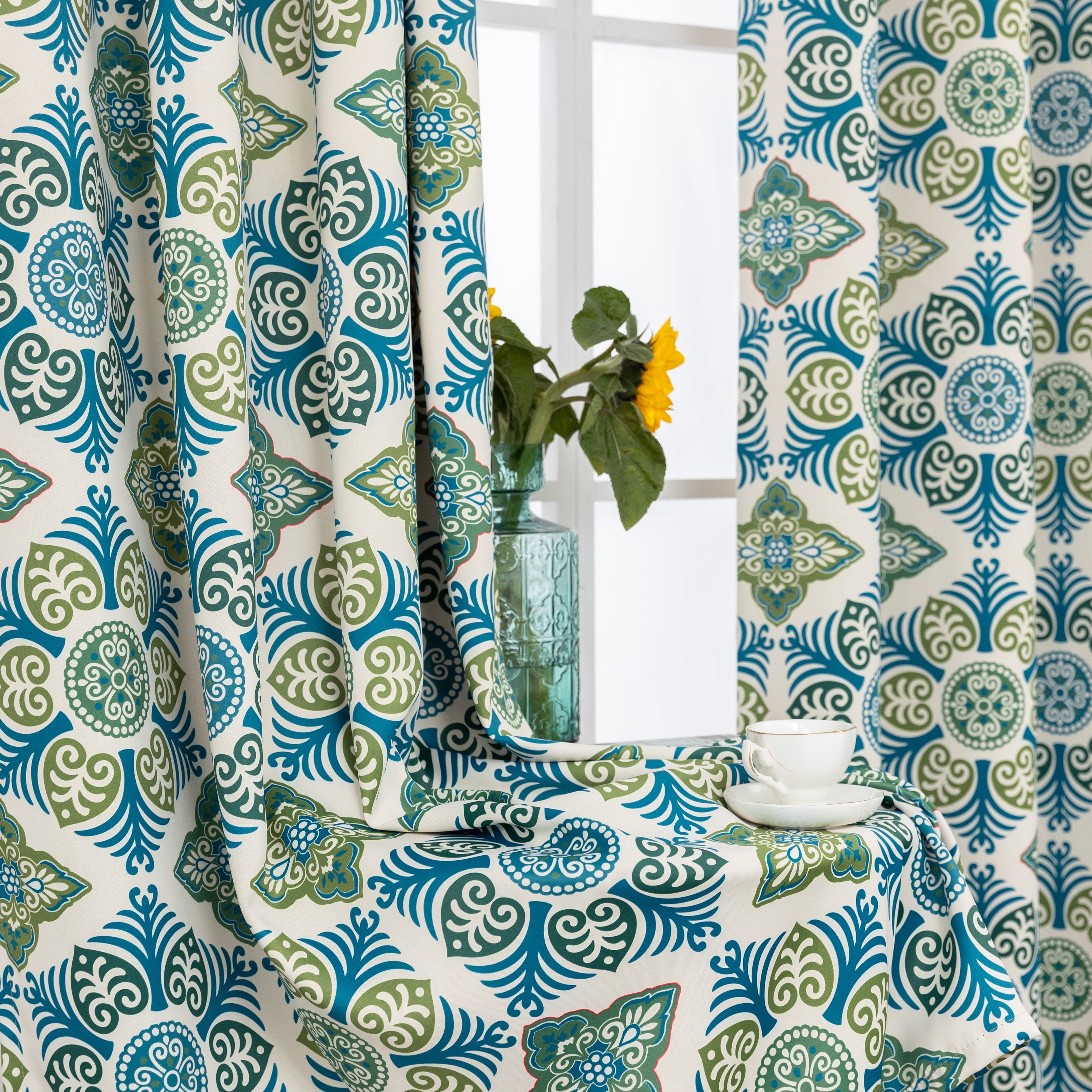 Blackout Peacock Plume Pattern Curtains Grommet 2 Panels