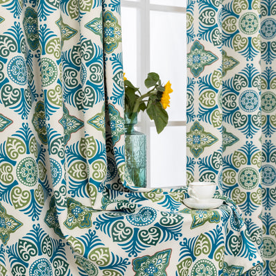 Blackout Peacock Plume Pattern Curtains Grommet 2 Panels
