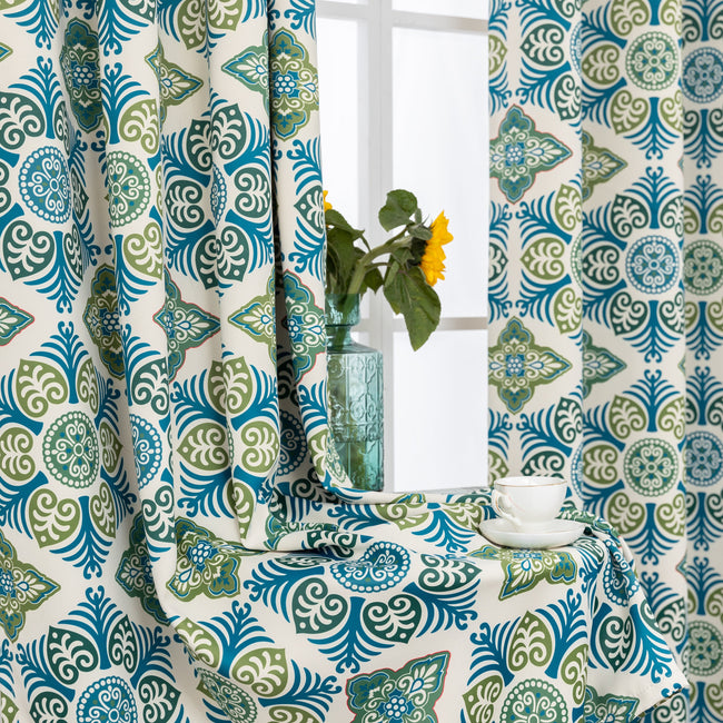 Blackout Peacock Plume Pattern Curtains Grommet 2 Panels