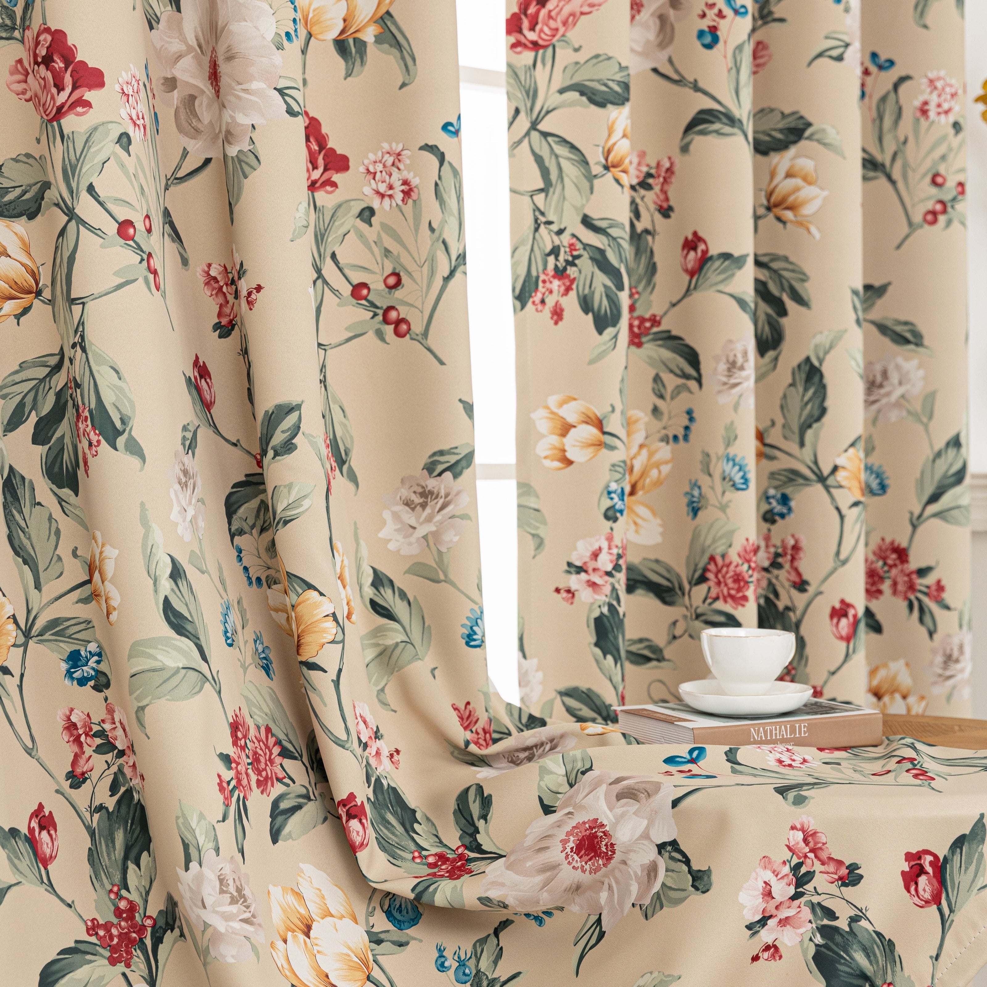Blackout Vintage Flower Pattern Curtains Grommet 2 Panels