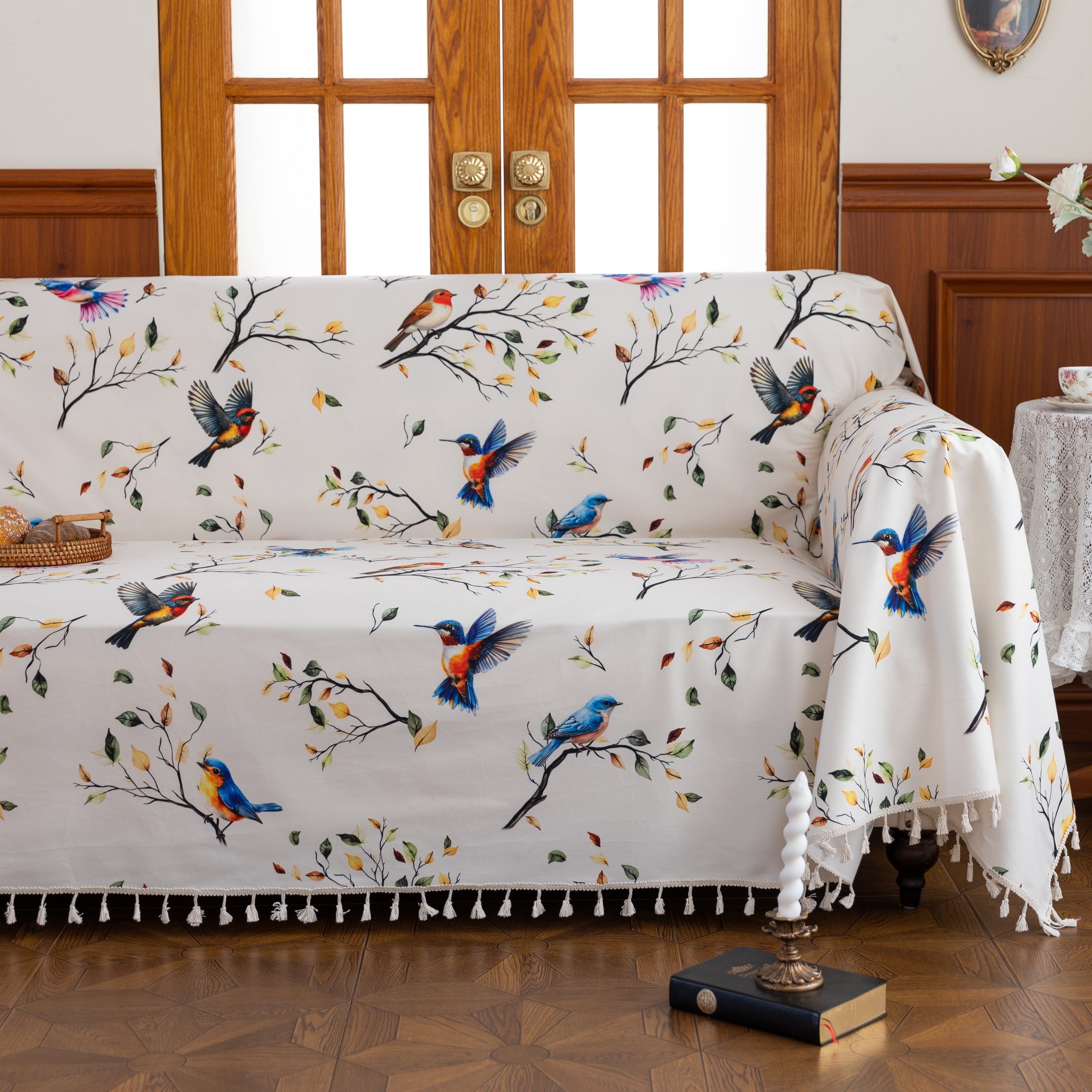 Birds Pattern Couch Covers with Tassel